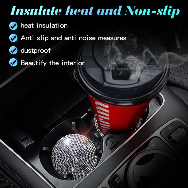 Murimt 2 PCS Universal Vehicle Bling Cup Holder Insert Coaster Car Interior Accessories,2.75 inch Silicone Anti Slip Crystal Rhinestone Car Coaster(White) - Image 5